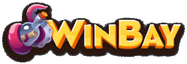 Logo WinBay z kolorowym symbolem po lewej stronie i żółto pomarańczowym napisem na ciemnym tle